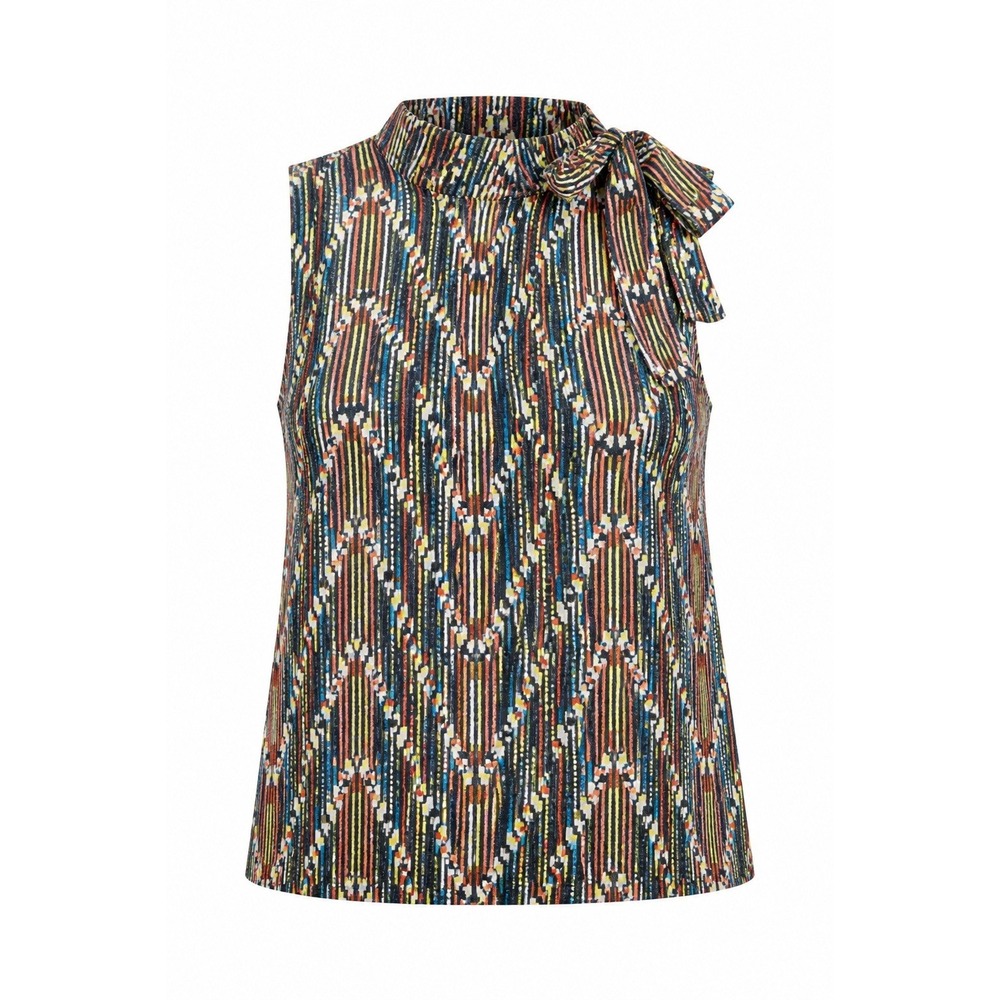 Molly Bracken Womens‎ XL Geometric Chevron Sleeveless Mock Neck Bow Tie Blouse